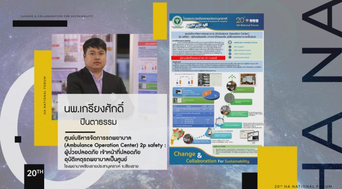 ศูนย์บริหารจัดการรถพยาบาล Ambulance Operation Center 2P safety:ผู้ป่วยปลอดภัย เจ้าหน้าที่ปลอดภัย อุบัติเหตุรถพยาบาลเป็นศูนย์จังหวัดเชียงราย